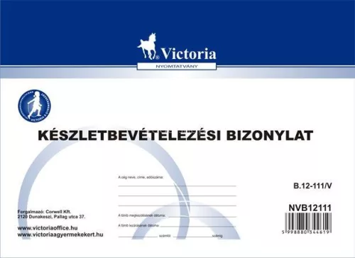 Nyomtatvány, készletbevételezési bizonylat, 25x4, A5, VICTORIA PAPER "B.12-111", 10 tömb/csomag