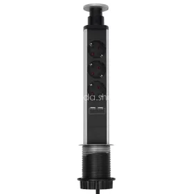   Home NVE 3/USB süllyesztett elosztó USB töltőaljzatokkal, 1,4 m, 3 földelt aljzat gyermekvédelemmel, asztalba, munkalapba építhető, süllyeszthető, max. 3680 W