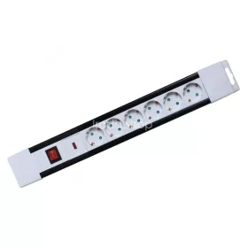   Home NVP 06K/WH túlfeszültség védett hálózati elosztó, 2 m, kapcsolós, H05VV-F 3G1,5 mm2 kábel, IP20 kivitel, 6 aljzat, max. 3500W, falra akasztható