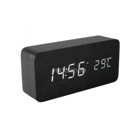   Home OC 04 digitális LED ébresztőóra, valódi faburkolat, tapsra aktiválható fehér kijelző, dátum és hőmérséklet kijelzés, elemes vagy hálózati tápellátás