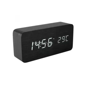   Home OC 04 digitális LED ébresztőóra, valódi faburkolat, tapsra aktiválható fehér kijelző, dátum és hőmérséklet kijelzés, elemes vagy hálózati tápellátás