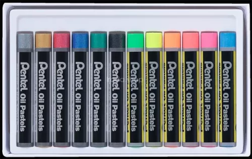 Olajpasztell kréta, PENTEL, "Arts", 12 különböző fluoreszkáló és metál szín