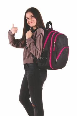 Hátizsák, 2in1, notebook tartóval és audió csatlakozóval, PULSE "Teens", pink-fekete