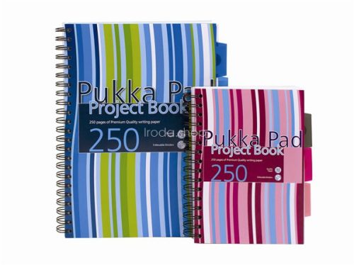 Spirálfüzet, A5, vonalas, 125 lap, PUKKA PAD "Stripe project book"