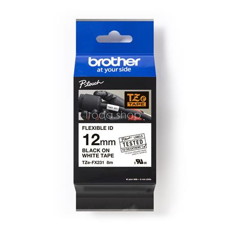 Feliratozógép szalag, flexibilis ID, 12 mm x 8 m, BROTHER, "TZe-FX231" fehér-fekete