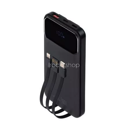 Power bank, beépített kábellel, 10.000mAh, RIVACASE "VA2211", fekete