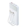 Hordozható akkumulátor, beépített kábellel, 10000mAh, RIVACASE "VA2211", fehér