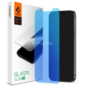   Apple iPhone 12 Mini, Kijelzővédő fólia, ütésálló fólia (az íves részre is!), Tempered Glass (edzett üveg), Spigen Glastr Slim HD Anti Blue, Clear