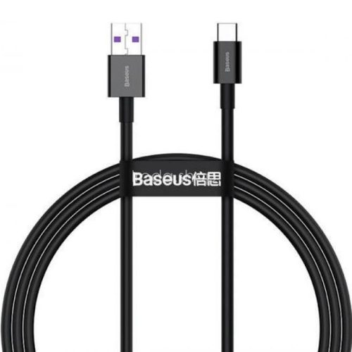 USB töltő- és adatkábel, USB Type-C, 200 cm, 6000 mA, 66W, törésgátlóval, gyorstöltés, Baseus CATYS-A01, fekete