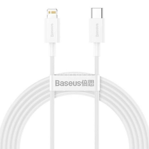 USB Type-C töltő- és adatkábel, Lightning, 200 cm, 20W, törésgátlóval, gyorstöltés, PD, Baseus Superior, CATLYS-C02, fehér