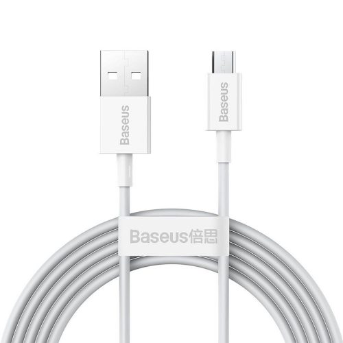 USB töltő- és adatkábel, microUSB, 200 cm, 2000 mA, törésgátlóval, gyorstöltés, Baseus Superior, CAMYS-A02, fehér