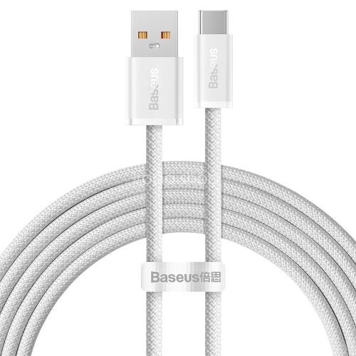 USB töltő- és adatkábel, USB Type-C, 200 cm, 6000 mA, 100W, gyorstöltés, cipőfűző minta, Baseus Dynamic, CALD000702, fehér