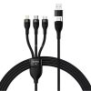 USB / USB Type-C töltő- és adatkábel 3in1, USB Type-C, Lightning, microUSB, 120 cm, 100W, törésgátlóval, gyorstöltés, PD, QC, cipőfűző minta, Baseus Flash Series 2, CASS030101, fekete