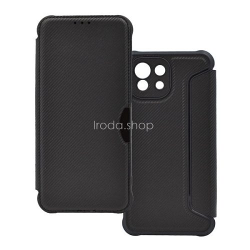 Xiaomi Mi 11 Lite / 11 Lite 5G / 11 Lite 5G NE, Oldalra nyíló tok, légpárnás sarok, bőrhatású, karbon minta, Razor Book, fekete