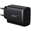 Hálózati töltő adapter, 17W, 3 x USB aljzat, gyorstöltés, Baseus Compact, fekete