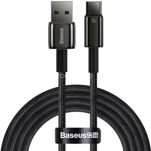 USB töltő- és adatkábel, USB Type-C, 200 cm, 100W, gyorstöltés, QC, Baseus Tungsten Gold, CAWJ000101, fekete