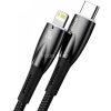 USB Type-C töltő- és adatkábel, Lightning, 100 cm, 2400mA, 20W, törésgátlóval, gyorstöltés, PD, Baseus Glimmer, CADH000001, fekete