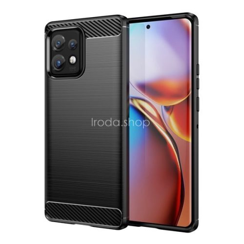 Motorola Edge 40 Pro, Szilikon tok, közepesen ütésálló, szálcsiszolt, karbon minta, fekete