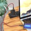 USB Type-C töltő- és adatkábel, Lightning, 100 cm, 2400mA, 20W, törésgátlóval, gyorstöltés, PD, QC, cipőfűző minta, Hoco X94 Leader, arany