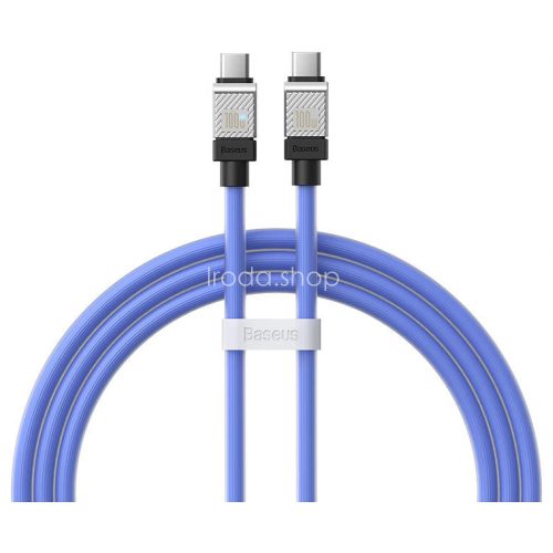 USB Type-C töltő- és adatkábel, USB Type-C, 100 cm, 100W, törésgátlóval, gyorstöltés, PD, Baseus Coolplay, CAKW000203, kék