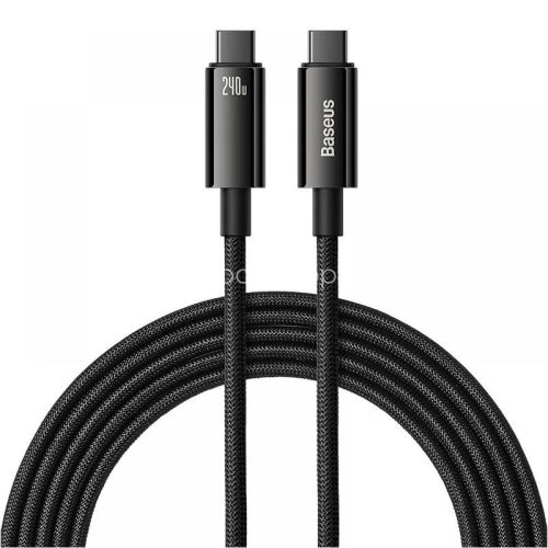 USB Type-C töltő- és adatkábel, USB Type-C, 300 cm, 240W, törésgátlóval, gyorstöltés, PD, Baseus Tungsten Gold, CAWJ040201, fekete