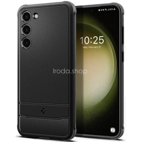 Samsung Galaxy S23 FE SM-S711, Szilikon tok, Spigen Rugged Armor, karbon minta, fekete