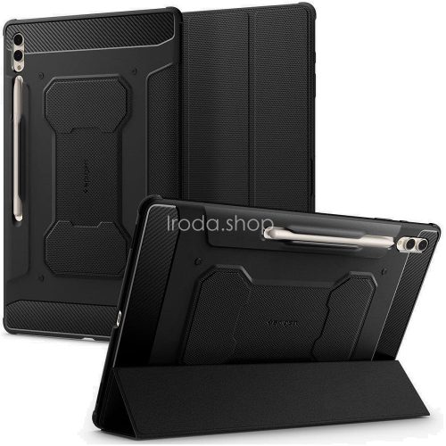 Samsung Galaxy Tab S9 Ultra 14.6 / Tab S10 Ultra 14.6 SM-X910 / X916B / X920 / X926B, mappa tok, közepesen ütésálló, Spigen Rugged Armor Pro, fekete