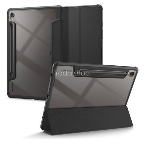 Samsung Galaxy Tab S9 11.0 SM-X710 / X716B, mappa tok, légpárnás sarok, közepesen ütésálló, érintőceruza tartóval, Trifold, Spigen Ultra Hybrid Pro, átlátszó/fekete