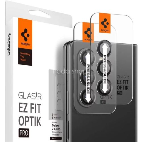 Samsung Galaxy Z Fold5 SM-F946B, Kamera lencsevédő fólia, ütésálló fólia, Tempered Glass (edzett üveg), Spigen Glastr Ez Fit Optik Pro, fekete, 2 db / csomag