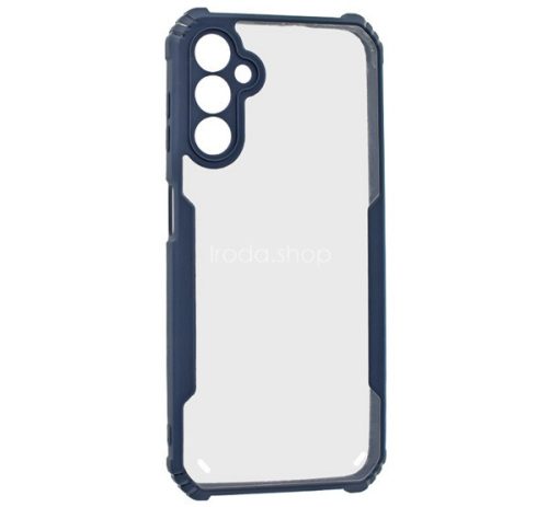 Samsung Galaxy A14 4G / A14 5G SM-A145F / A146B, Szilikon tok, közepesen ütésálló, légpárnás sarok, akril hátlap, Anti-Drop Case, átlátszó/sötétkék