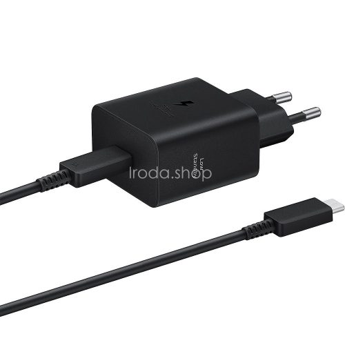 Hálózati töltő adapter, 45W, USB Type-C aljzat, USB Type-C - USB Type-C kábellel, PD, PDO / PPS, gyorstöltés, Samsung, fekete, gyári