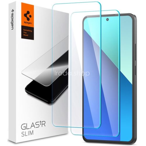 Xiaomi Redmi Note 13 4G, Kijelzővédő fólia, (az íves részre NEM hajlik rá!), Tempered Glass (edzett üveg), Spigen Glastr Slim, Clear, 2 db / csomag