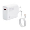 Hálózati töltő adapter, 120W, USB aljzat, USB Type-C kábellel, gyorstöltés, Xiaomi Hypercharge Combo, fehér, gyári