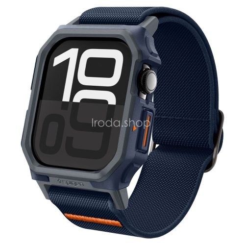 Apple Watch 10 (46 mm), textíl pótszíj, szilikon keret, közepesen ütésálló, Spigen Lite Fite Pro, sötétkék