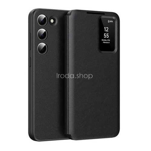 Samsung Galaxy S25 Plus SM-S936, Oldalra nyíló tok, hívás mutatóval, kártyatartóval, Smart View Cover, fekete