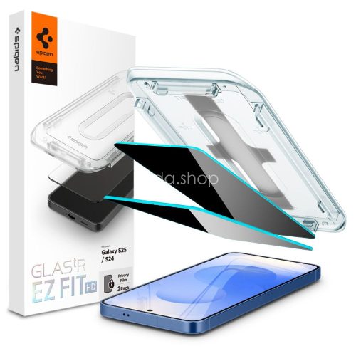 Samsung Galaxy S24 / S25 SM-S921 / S931, Kijelzővédő fólia, ütésálló fólia (az íves részre is!), Tempered Glass (edzett üveg), Spigen Ez Fit HD Privacy, Clear, 2 db / csomag