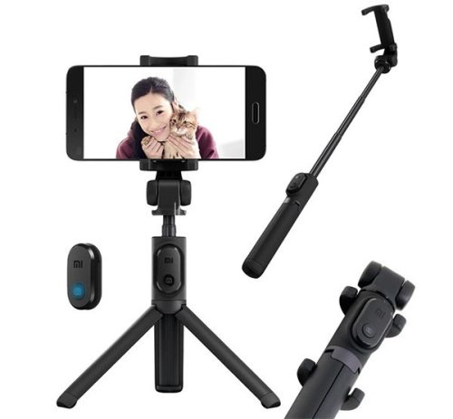 Selfie bot, 42 cm hosszú, 360°-ban forgatható, kivehető exponáló gombbal, bluetooth-os, v3.0, tripod állvány funkció, Xiaomi, fekete, gyári