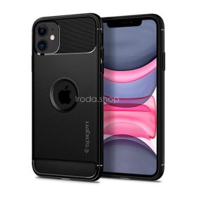   Apple iPhone 11, TPU szilikon tok, Spigen Rugged Armor, karbon minta, fekete
