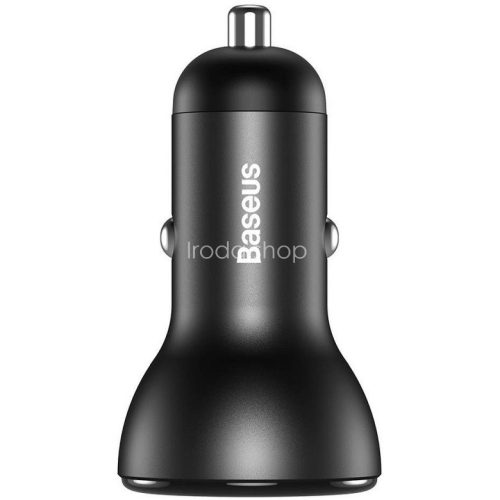 Autós töltő, Szivargyújtós töltő, 24W, 2 x USB aljzat, gyorstöltés, LED kijelzővel, Baseus CCBX-0G, szürke
