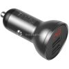 Autós töltő, Szivargyújtós töltő, 24W, 2 x USB aljzat, gyorstöltés, LED kijelzővel, Baseus CCBX-0G, szürke
