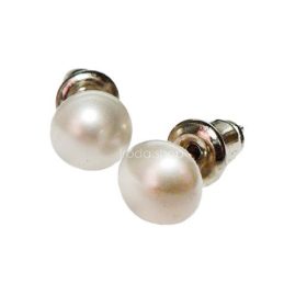   Fülbevaló, félgömb, gyöngyházfehér SWAROVSKI® gyöngyből, 8mm, ART CRYSTELLA®