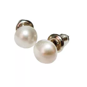   Fülbevaló, félgömb, gyöngyházfehér SWAROVSKI® gyöngyből, 8mm, ART CRYSTELLA®