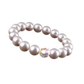   Karkötő, gyöngyházfehér SWAROVSKI® gyöngyből, színjátszós fehér kristállyal, 10 mm, ART CRYSTELLA® M