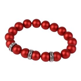   Karkötő, tűzpiros SWAROVSKI® gyöngyből, fehér rondella kristállyal, 10mm, ART CRYSTELLA® M