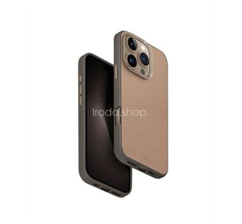 Apple iPhone 16 Pro, Műanyag hátlap védőtok, bőrhatásű hátlap, Magsafe töltővel kompatibilis, Uniq Lyden DS, barna/szürke