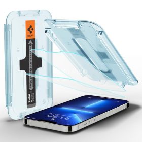   Apple iPhone 13 / 13 Pro / 14 / 16e, Kijelzővédő fólia, ütésálló fólia (az íves részre is!), Tempered Glass (edzett üveg), Spigen Ez Fit, Clear, 2 db / csomag