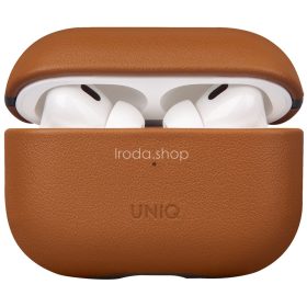   Bluetooth fülhallgató töltőtok tartó, Bőr, vezeték nélküli töltés támogatás, Apple AirPods Pro 2 kompatibilis, Uniq Terra, barna
