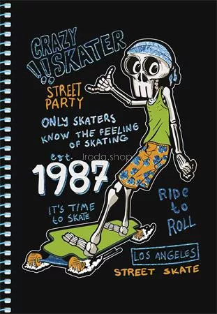 Spirálfüzet, A5, kockás, 80 lap, SHKOLYARYK " Skate board", vegyes