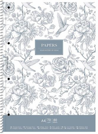 Spirálfüzet, A4+, kockás, 80 lap, SHKOLYARYK "Vintage flowers", vegyes