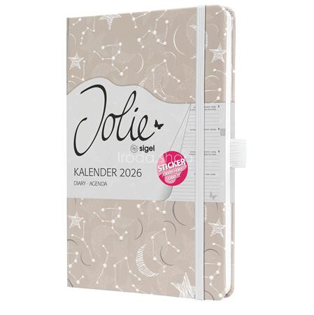 Naptár, A5, heti, 2026, kemény borító, SIGEL "Jolie", Cosmic Fantasy Beige